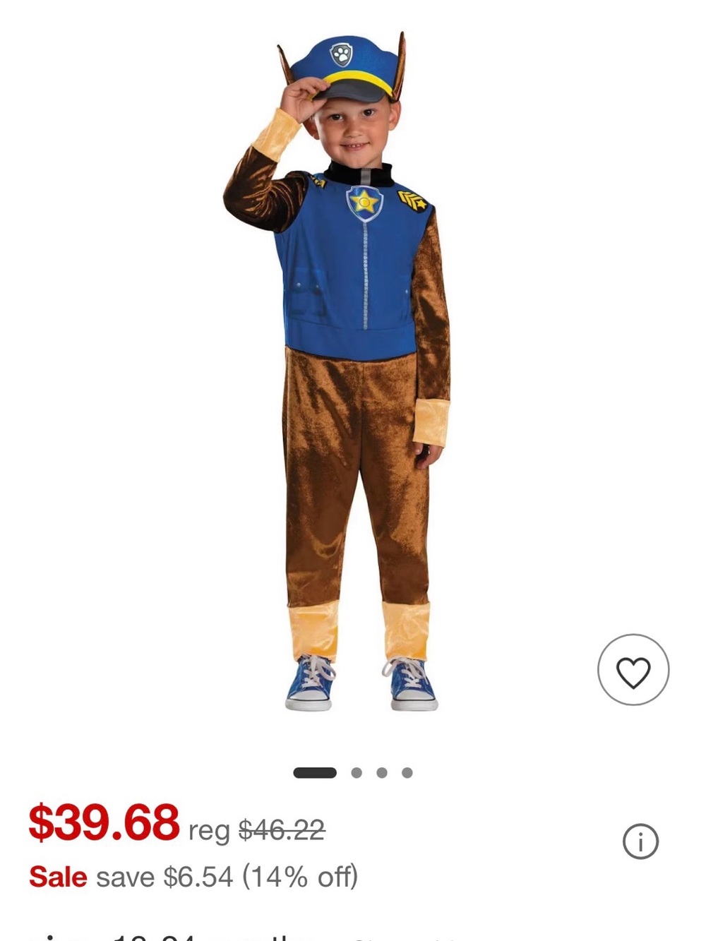 12-18M Police Pup Costume - Paw Patrol Chase